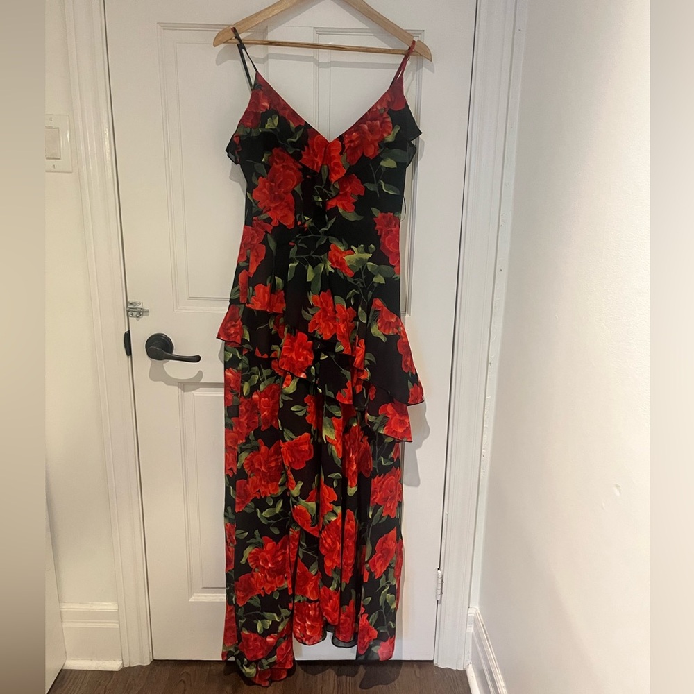 Floral Maxi Dress - Red and Black